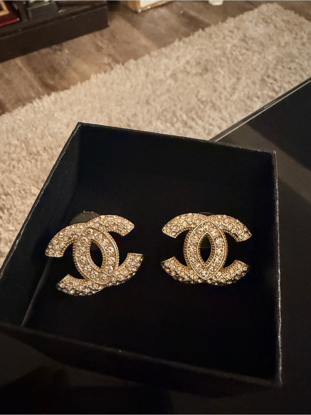 CC Gold Crystal CC Logo Stud Earrings